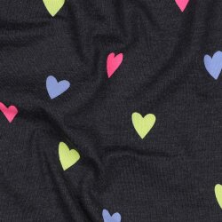 Baumwolljersey Neon Herzen - indigo meliert