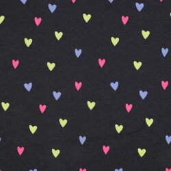 Baumwolljersey Neon Herzen - indigo meliert