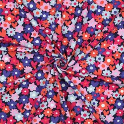 Baumwolljersey Blumenmeer - blau/rot