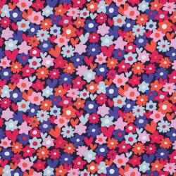 Baumwolljersey Blumenmeer - blau/rot