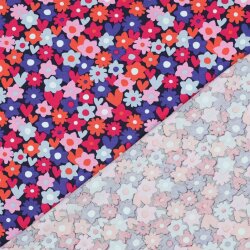 Baumwolljersey Blumenmeer - blau/rot