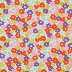 Baumwolljersey Blumenmeer - rot/limette