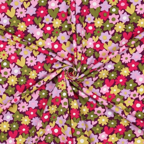 Baumwolljersey Blumenmeer - grün/pink