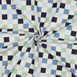 Baumwolljersey Schachbrettmuster - blau/grün