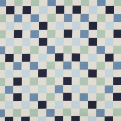 Baumwolljersey Schachbrettmuster - blau/grün