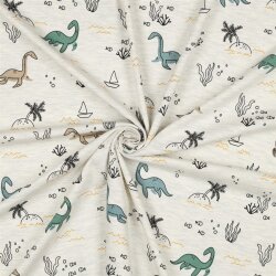 Baumwolljersey Wasser Dinos - creme meliert