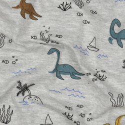Baumwolljersey Wasser Dinos  - hellgrau meliert