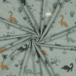 Baumwolljersey Meliert Wasser Dinos - altmint meliert