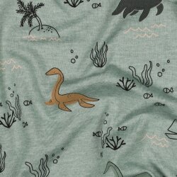 Baumwolljersey Meliert Wasser Dinos - altmint meliert