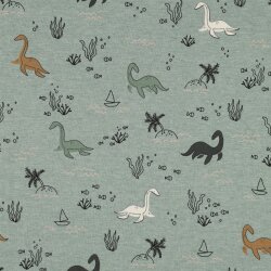 Baumwolljersey Meliert Wasser Dinos - altmint meliert