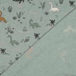 Baumwolljersey Meliert Wasser Dinos - altmint meliert