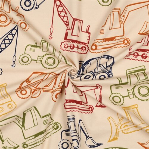 French Terry gezeichnete Baufahrzeuge - hellsand