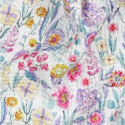 Waffelpiqué Digital AquarellBlumen - weiss