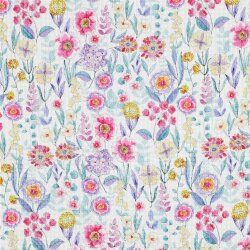 Waffelpiqué Digital AquarellBlumen - weiss