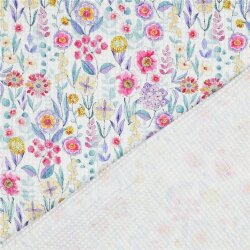 Waffelpiqué Digital AquarellBlumen - weiss