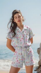 Waffelpiqué Digital AquarellBlumen - weiss