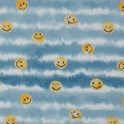 Musselin Digital HAPPY FACES - jeansblau