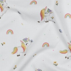 Baumwolljersey Organic Digital Einhörner - weiß