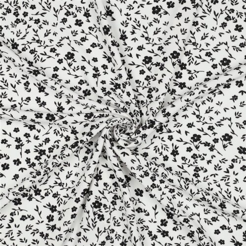 Polyesterjersey Blumen - weiß