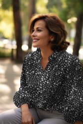 Polyesterjersey Blumen - weiß