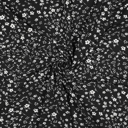 Polyesterjersey Blumen - schwarz
