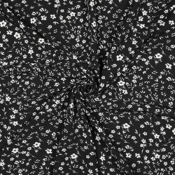 Polyesterjersey Blumen - schwarz