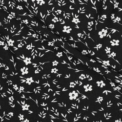 Polyesterjersey Blumen - schwarz