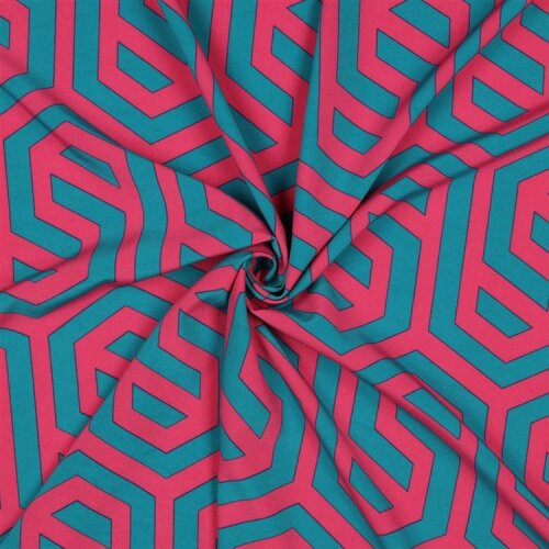 Polyesterjersey GEOMETRIC - fuchsia