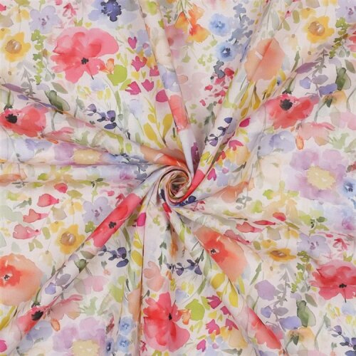 Baumwollvoile Digital Mohn Blumen - cremeweiss