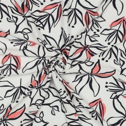 Polyesterjersey Blumen - weiß