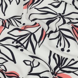 Polyesterjersey Blumen - weiß