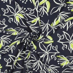 Polyesterjersey Blumen - dunkelblau