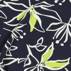 Polyesterjersey Blumen - dunkelblau