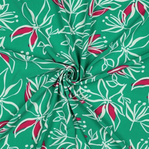 Polyesterjersey Blumen - grün