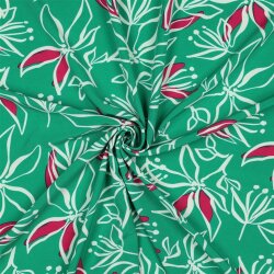 Polyesterjersey Blumen - grün