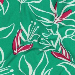Polyesterjersey Blumen - grün