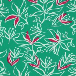 Polyesterjersey Blumen - grün