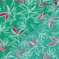 Polyesterjersey Blumen - grün