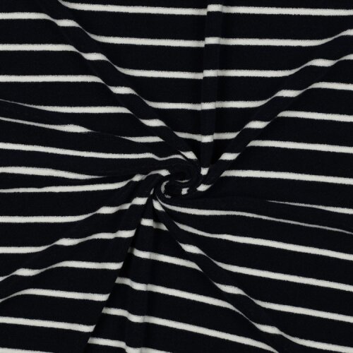 Stretchfrottee Gestreift - dunkelblau/creme