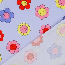 Beschichtete Baumwolle fröhliche Blumen - hellblau