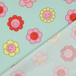 Beschichtete Baumwolle fröhliche Blumen - mint