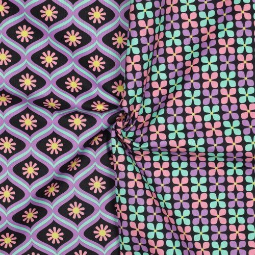 Beschichtete Baumwolle Blumen - schwarz