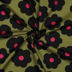Feine Baumwollpopeline BIG FLOWER NERIDA HANSEN - MOSS GREEN