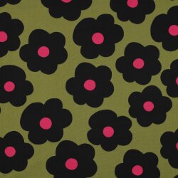 Feine Baumwollpopeline BIG FLOWER NERIDA HANSEN - MOSS GREEN