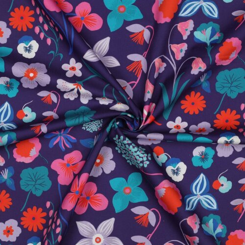 Feine Baumwollpopeline Digital MEADOW FLOWER NERIDA HANSEN - DARK PURPLE