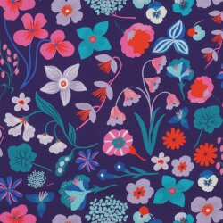 Feine Baumwollpopeline Digital MEADOW FLOWER NERIDA HANSEN - DARK PURPLE