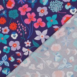 Feine Baumwollpopeline Digital MEADOW FLOWER NERIDA HANSEN - DARK PURPLE
