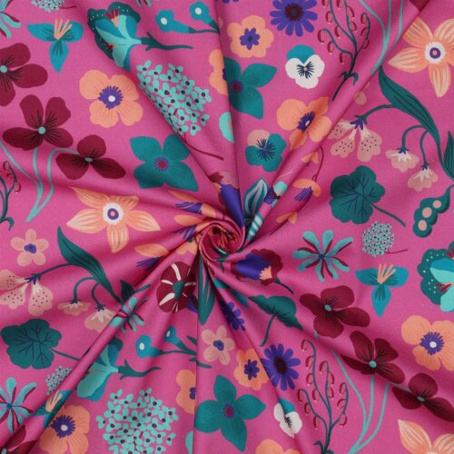 Feine Baumwollpopeline Digital MEADOW FLOWER NERIDA HANSEN - PINK