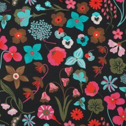 Feine Baumwollpopeline Digital MEADOW FLOWER NERIDA HANSEN - JET schwarz