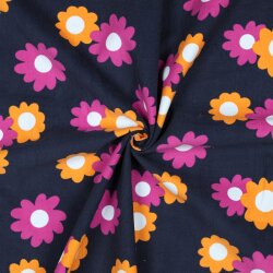 Feincord Blumen - dunkelblau